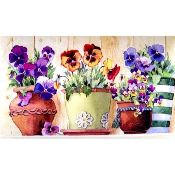 Custom Printed Rugs CPR037 Potted Pansies 18 x 30 in. Doormat Rug - Gold & Yellow; Green; Yellow CPR037 - main
